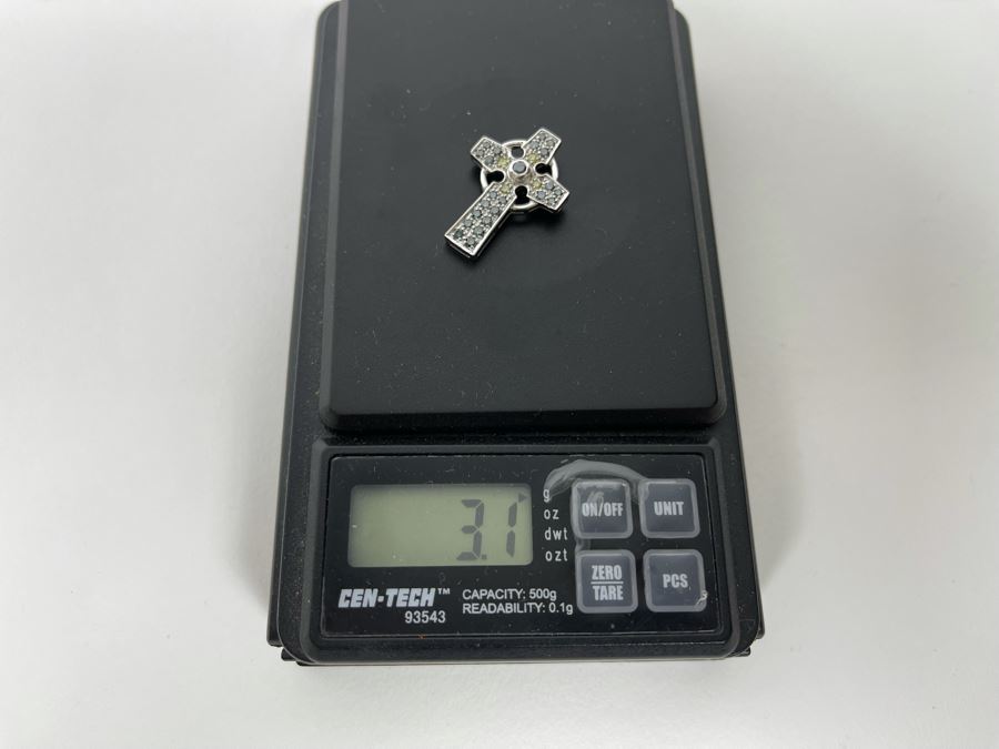 14K Gold Blue / Yellow Diamond Cross Pendant 3.1g [Photo 8]