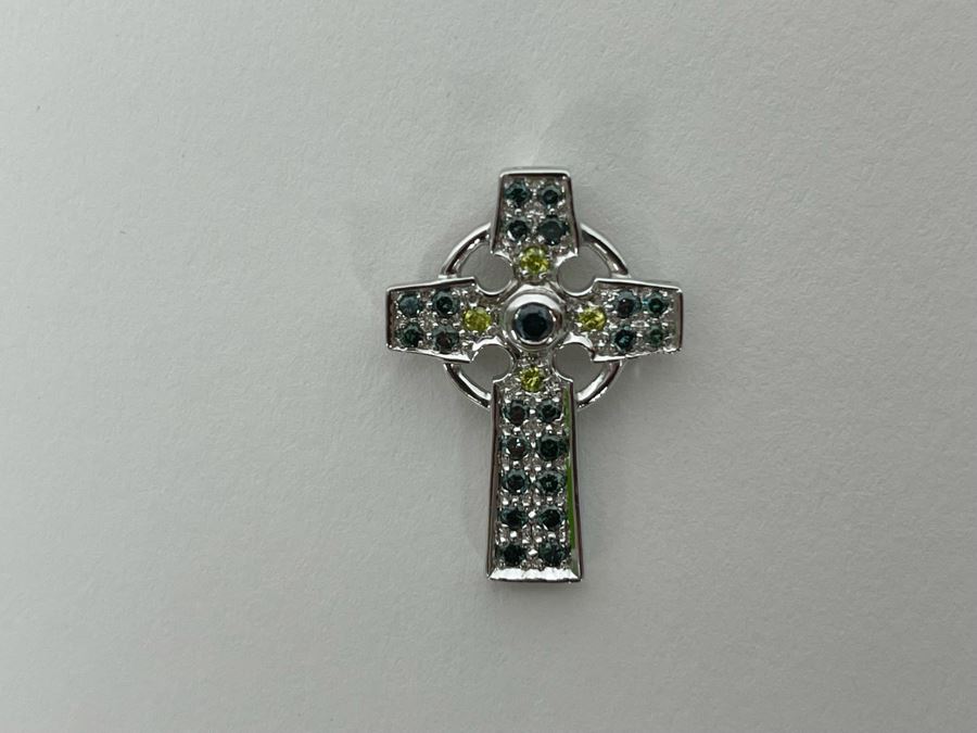 14K Gold Blue / Yellow Diamond Cross Pendant 3.1g [Photo 2]