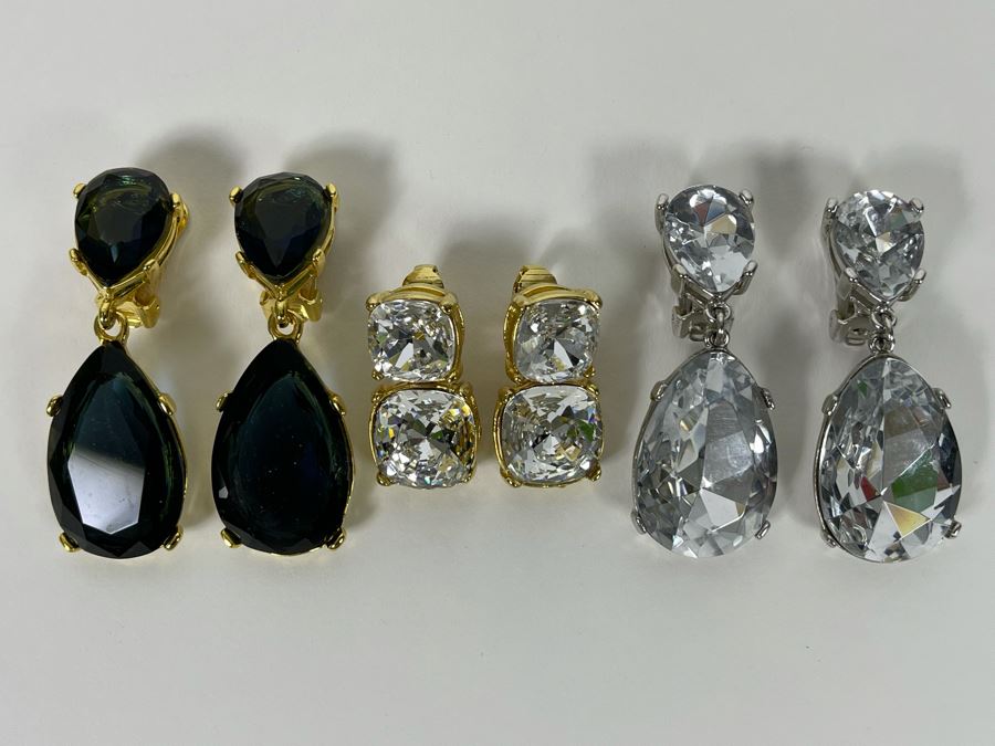 Set Of Three Large Kenneth J Lane KJL Costume Clip-On Earrings [Photo 3]