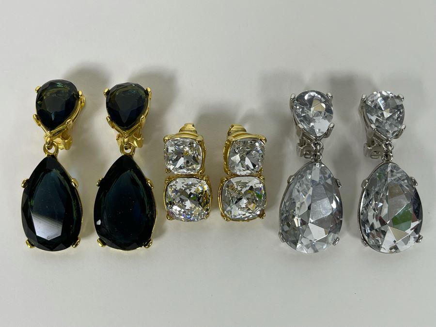 Set Of Three Large Kenneth J Lane KJL Costume Clip-On Earrings [Photo 6]