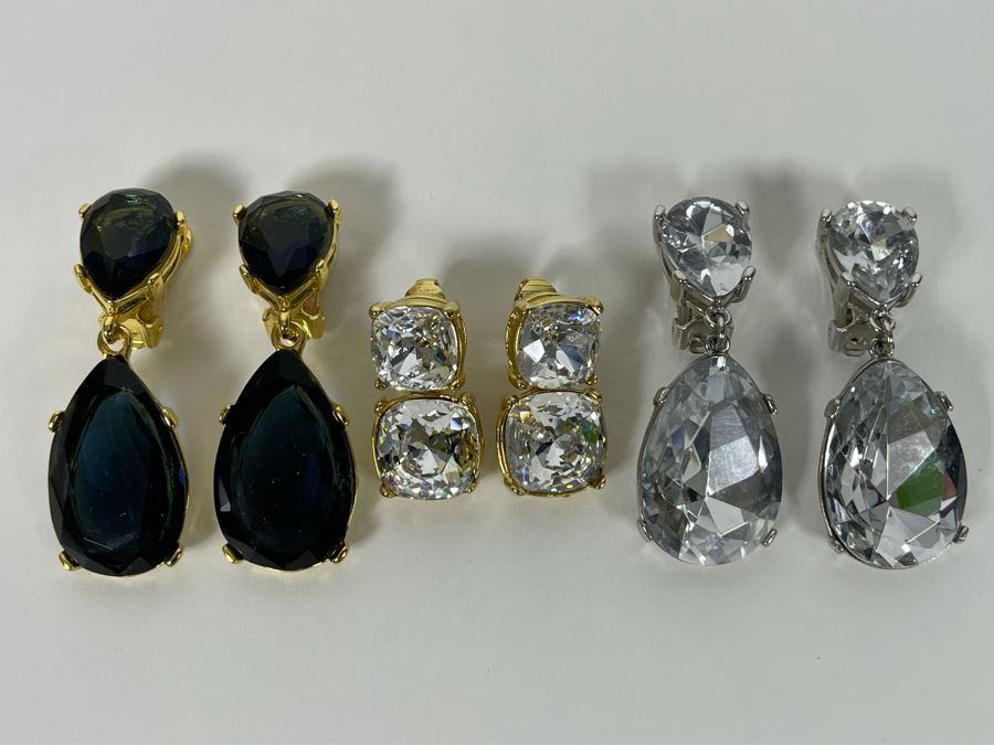 Set Of Three Large Kenneth J Lane KJL Costume Clip-On Earrings [Photo 2]