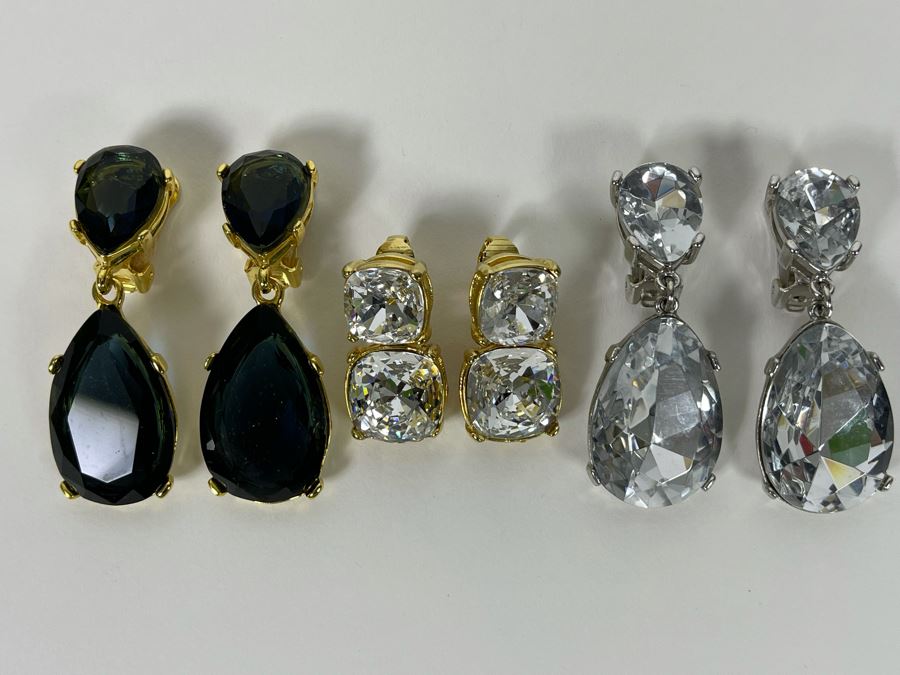 Set Of Three Large Kenneth J Lane KJL Costume Clip-On Earrings [Photo 4]