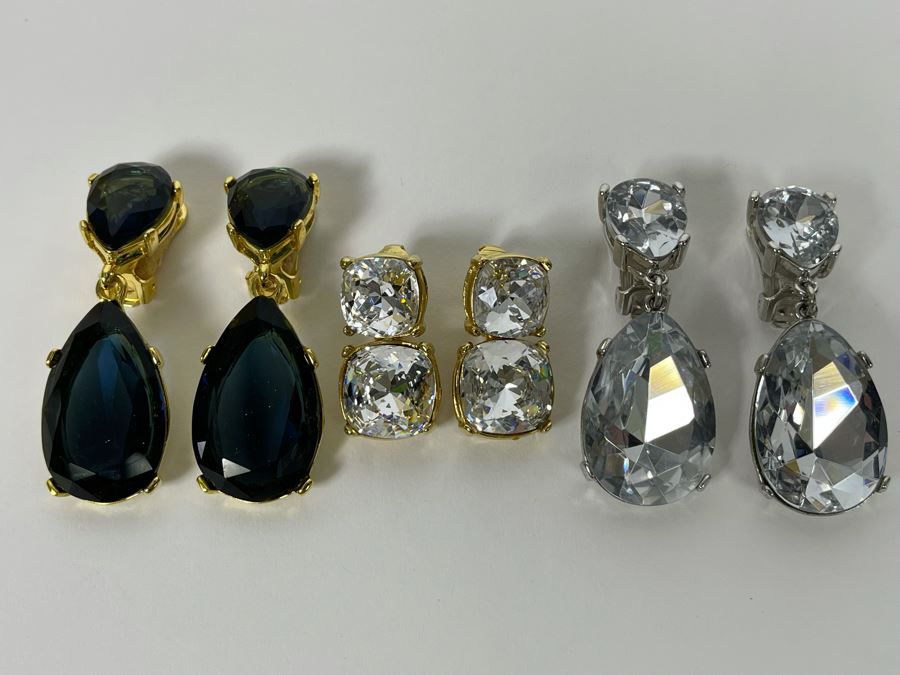 Set Of Three Large Kenneth J Lane KJL Costume Clip-On Earrings [Photo 5]