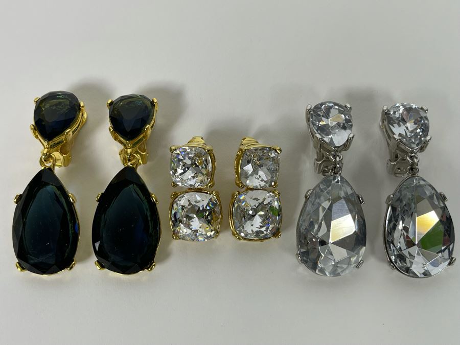 Set Of Three Large Kenneth J Lane KJL Costume Clip-On Earrings [Photo 7]