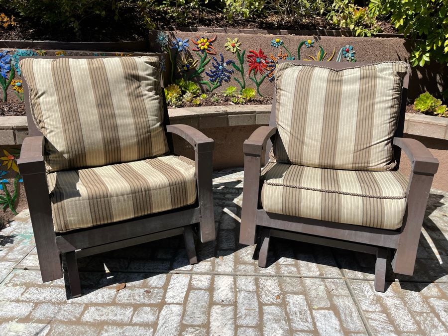 Pair Of Aluminum Outdoor Rocking Armchairs 31W X 29D X 39H