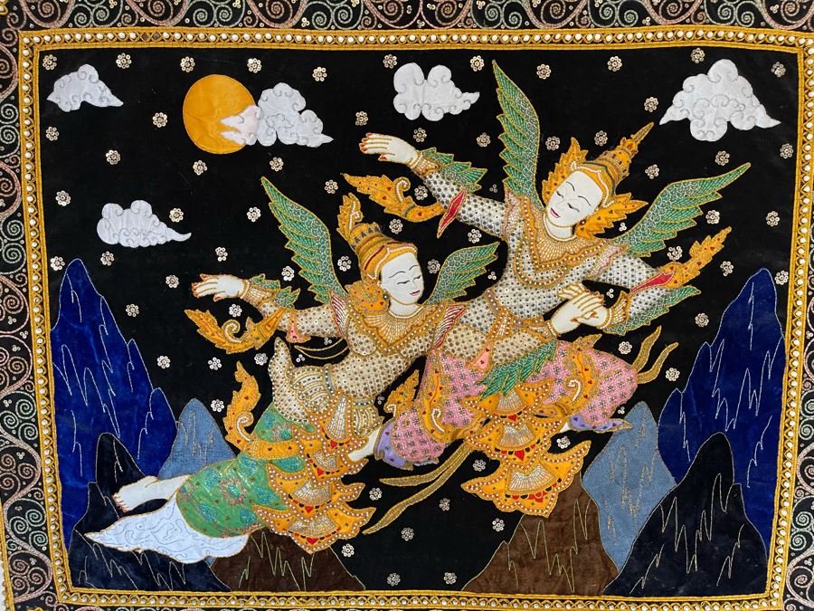Thai Sequin Tapestry Wall Hanging 40.5 X 32 [Photo 4]