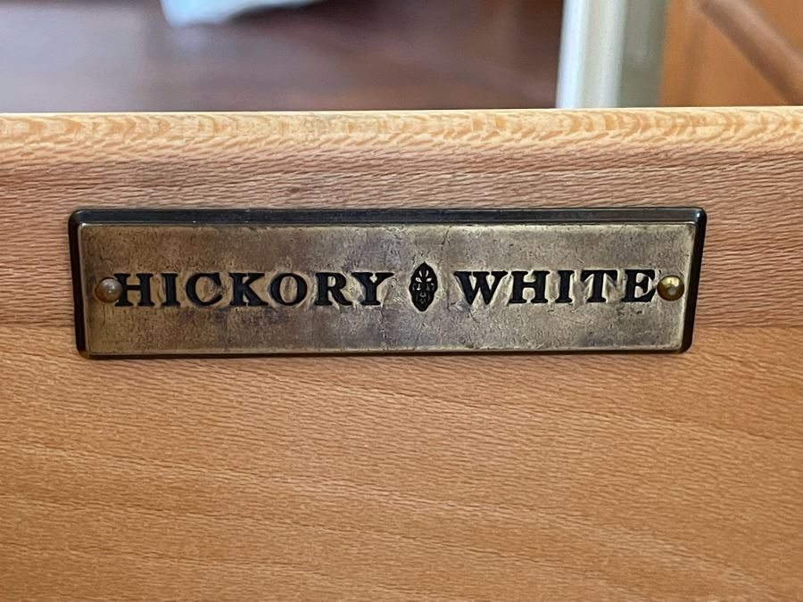 Hickory White Inlaid Chest Of Drawers Dresser With Mirror 74W X 19D X 32H [Photo 11]