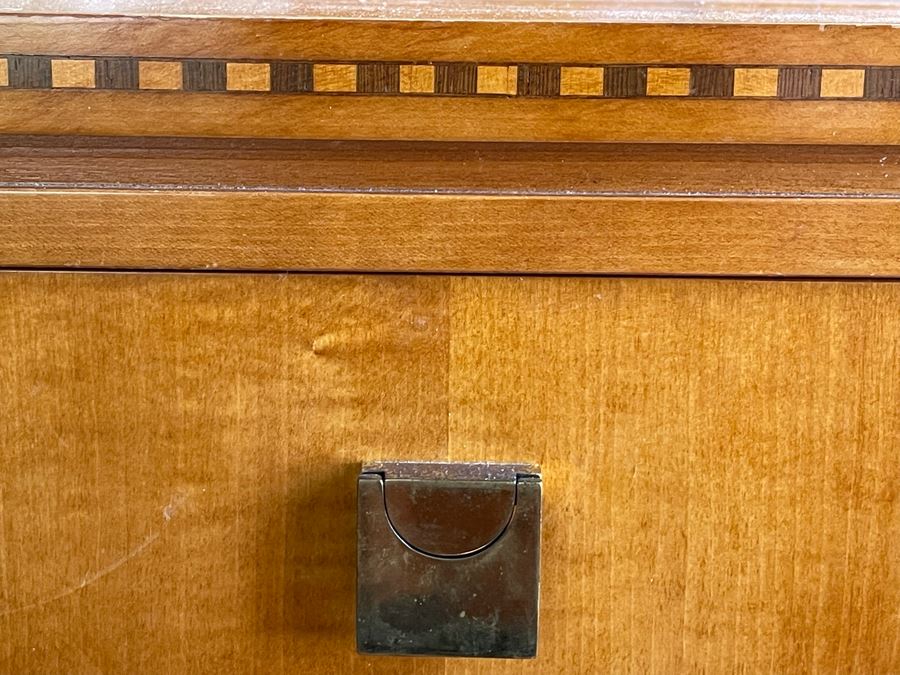 Hickory White Inlaid Chest Of Drawers Dresser With Mirror 74W X 19D X 32H [Photo 9]