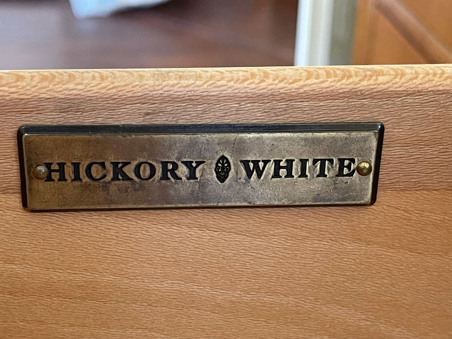 Hickory White Inlaid Chest Of Drawers Dresser With Mirror 74W X 19D X 32H [Photo 10]