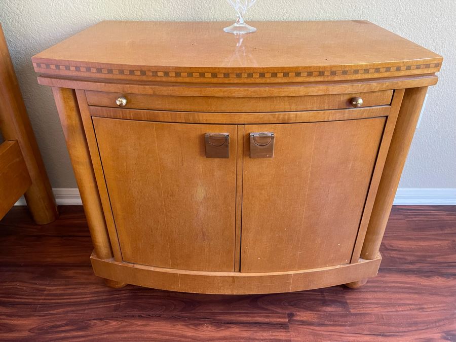 Hickory White Cal King Bed (No Mattress) And Pair Of Hickory White Inlaid Nightstands 28.5W X 18D X 24H [Photo 6]