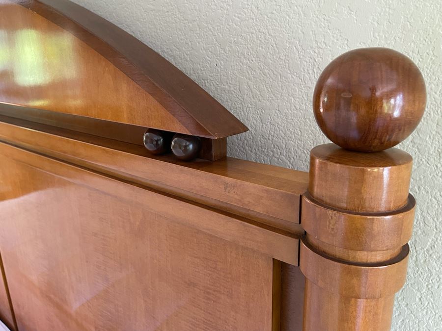 Hickory White Cal King Bed (No Mattress) And Pair Of Hickory White Inlaid Nightstands 28.5W X 18D X 24H [Photo 14]