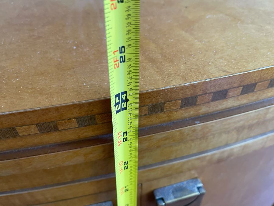 Hickory White Cal King Bed (No Mattress) And Pair Of Hickory White Inlaid Nightstands 28.5W X 18D X 24H [Photo 13]