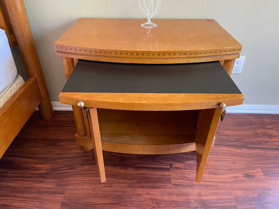 Hickory White Cal King Bed (No Mattress) And Pair Of Hickory White Inlaid Nightstands 28.5W X 18D X 24H [Photo 8]