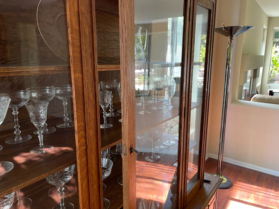 Vintage Tiger Oak Buffet With Hutch China Cabinet 60W X 23D X 72H [Photo 6]