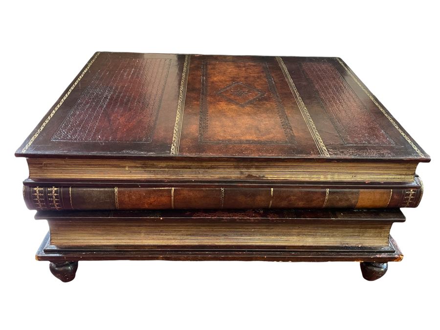 Maitland-Smith Stacked Leather Books Coffee Table With Drawers Estimate $2,000 [Photo 1]