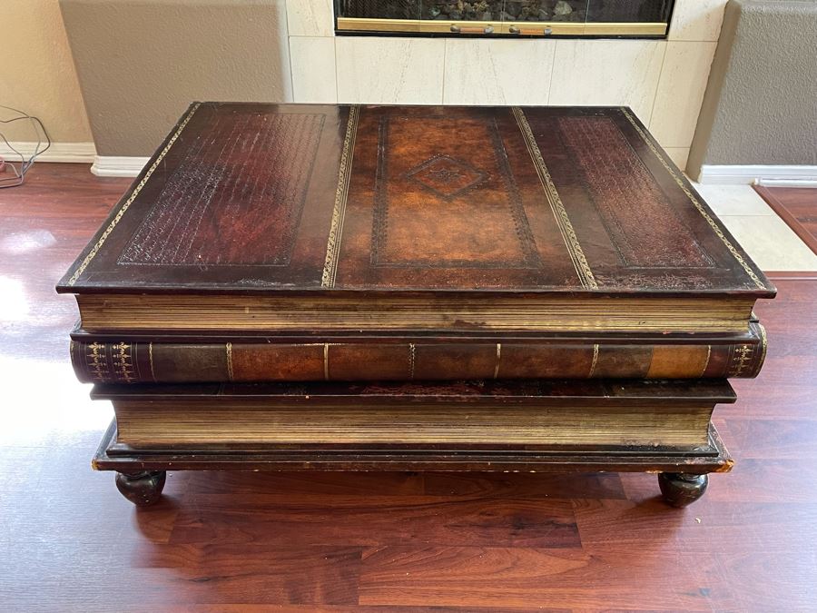 Maitland-Smith Stacked Leather Books Coffee Table With Drawers Estimate $2,000 [Photo 3]
