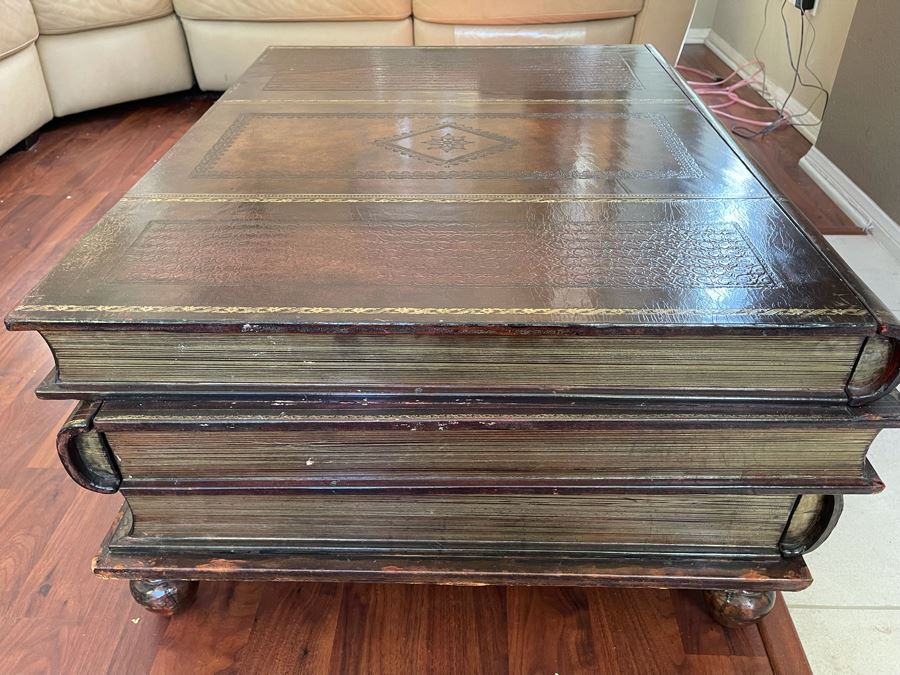 Maitland-Smith Stacked Leather Books Coffee Table With Drawers Estimate $2,000 [Photo 10]