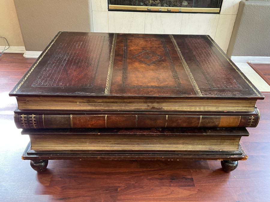 Maitland-Smith Stacked Leather Books Coffee Table With Drawers Estimate $2,000 [Photo 2]
