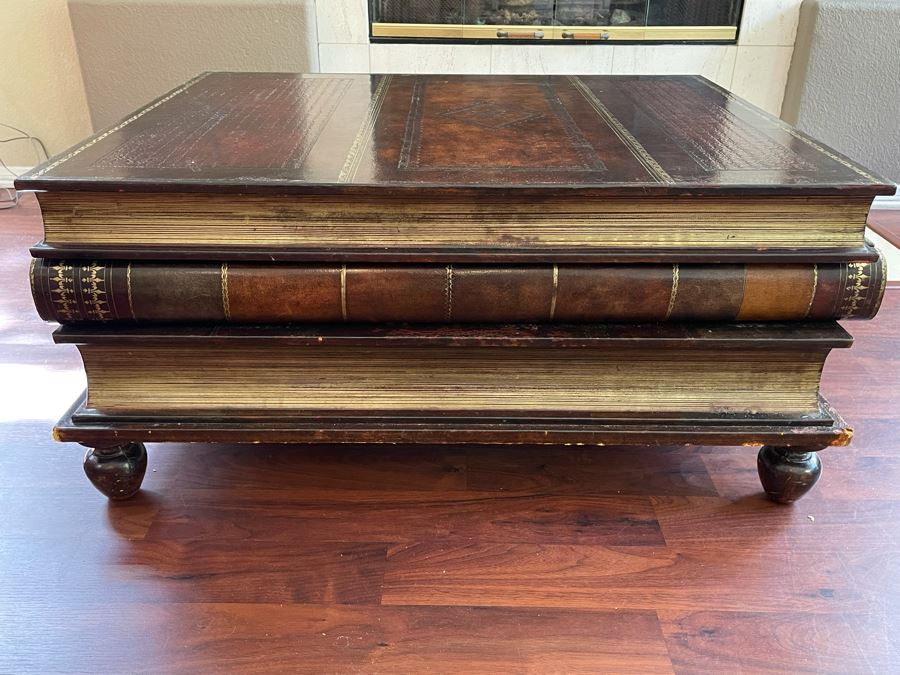 Maitland-Smith Stacked Leather Books Coffee Table With Drawers Estimate $2,000 [Photo 4]