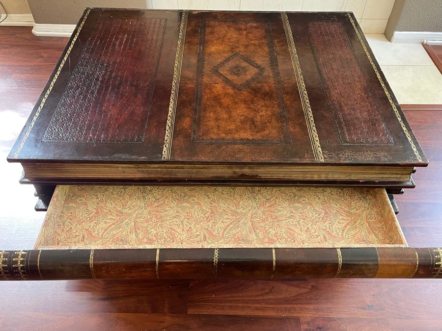 Maitland-Smith Stacked Leather Books Coffee Table With Drawers Estimate $2,000 [Photo 5]
