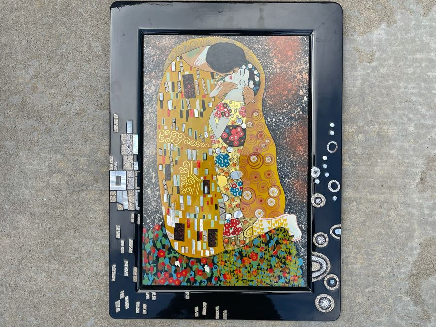 Gustav Klimt The Kiss Artwork With Mother Of Pearl Inlay (Black Frame Showing Reflection) 15.75 X 21.5 [Photo 8]