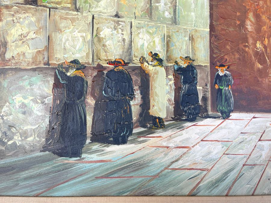 Judaic Artwork Original Painting Of The Western Wall Jerusalem Israel Signed Frame Measures 31.5 X 27.5 [Photo 7]