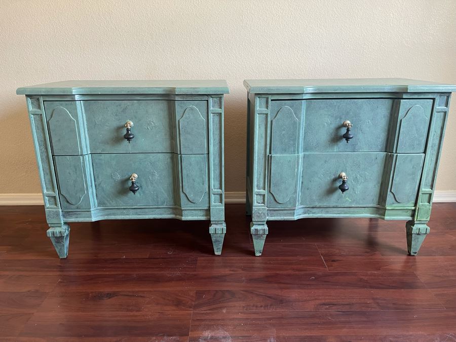Pair Of Shabby Chic Nightstands By Sherrill Furniture 25.5W X 16D X 24.5H [Photo 2]
