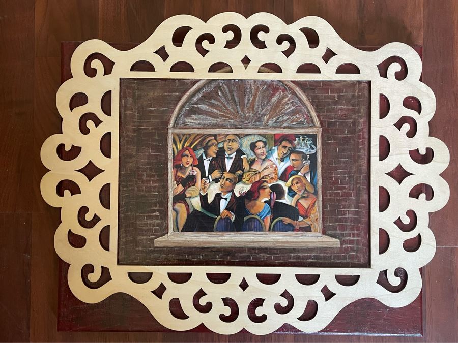 Mixed Media Artwork With Intricatley Cut Wooden Ornamental Frame 22.5 X 17.5 [Photo 2]