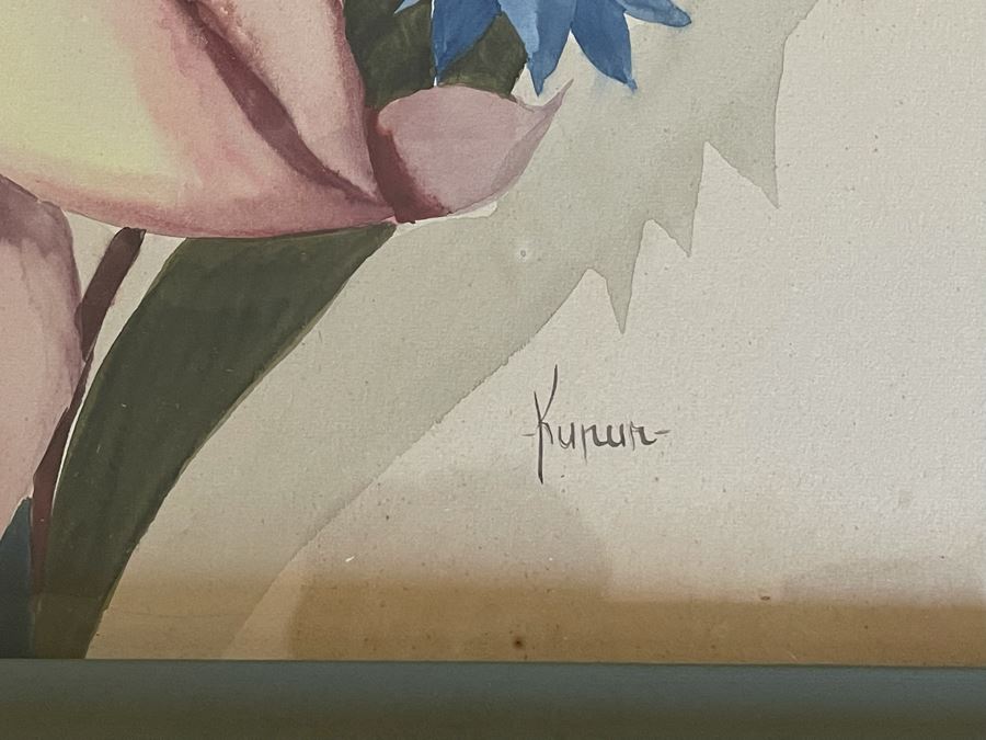 Signed Vintage Original Floral Watercolor Painting Framed 19.5 X 19.5 [Photo 7]