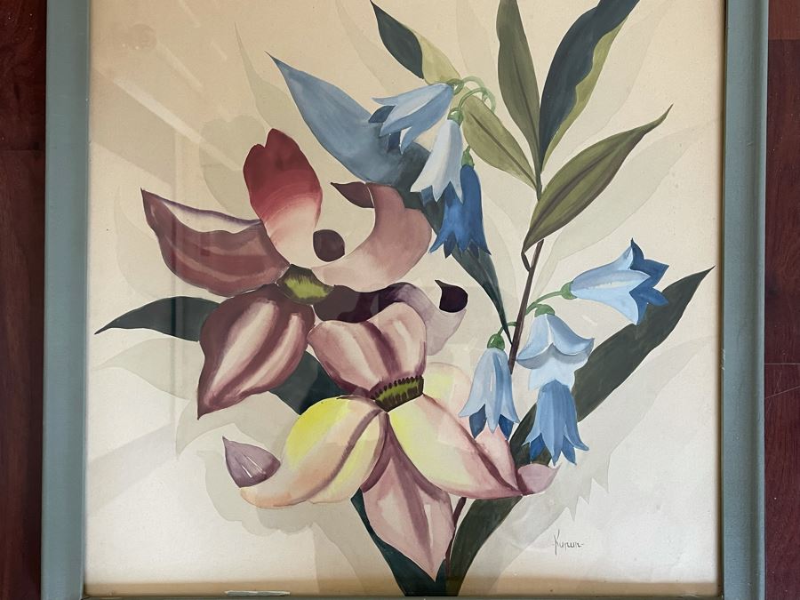 Signed Vintage Original Floral Watercolor Painting Framed 19.5 X 19.5 [Photo 4]