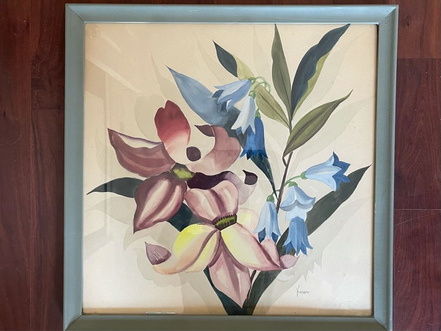Signed Vintage Original Floral Watercolor Painting Framed 19.5 X 19.5 [Photo 2]
