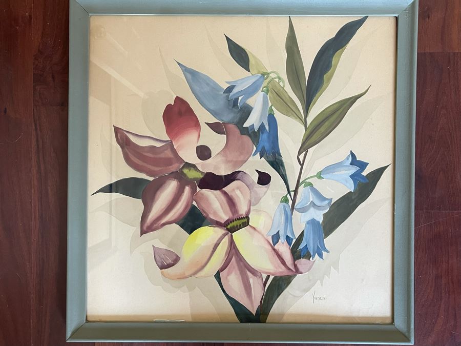 Signed Vintage Original Floral Watercolor Painting Framed 19.5 X 19.5 [Photo 3]