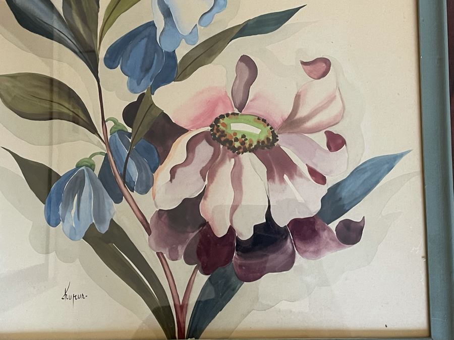 Signed Vintage Original Floral Watercolor Painting Framed 19.5 X 19.5 [Photo 4]