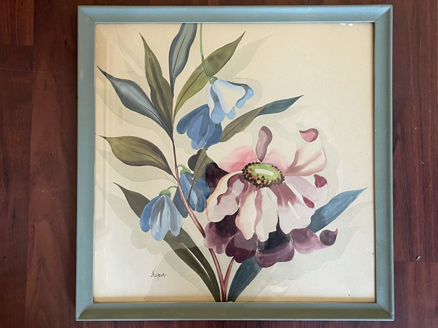 Signed Vintage Original Floral Watercolor Painting Framed 19.5 X 19.5 [Photo 3]