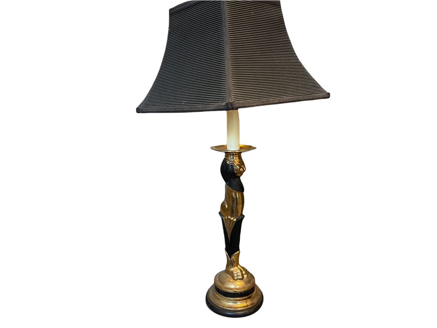 Vintage Brass Lion Table Lamp With Shade 31H [Photo 2]