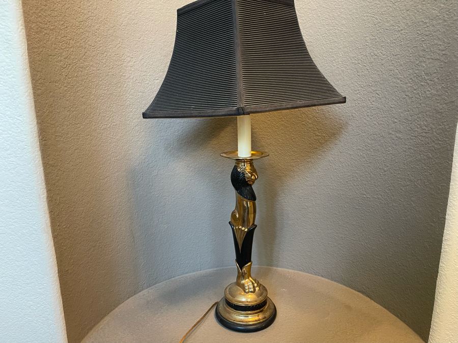 Vintage Brass Lion Table Lamp With Shade 31H [Photo 3]