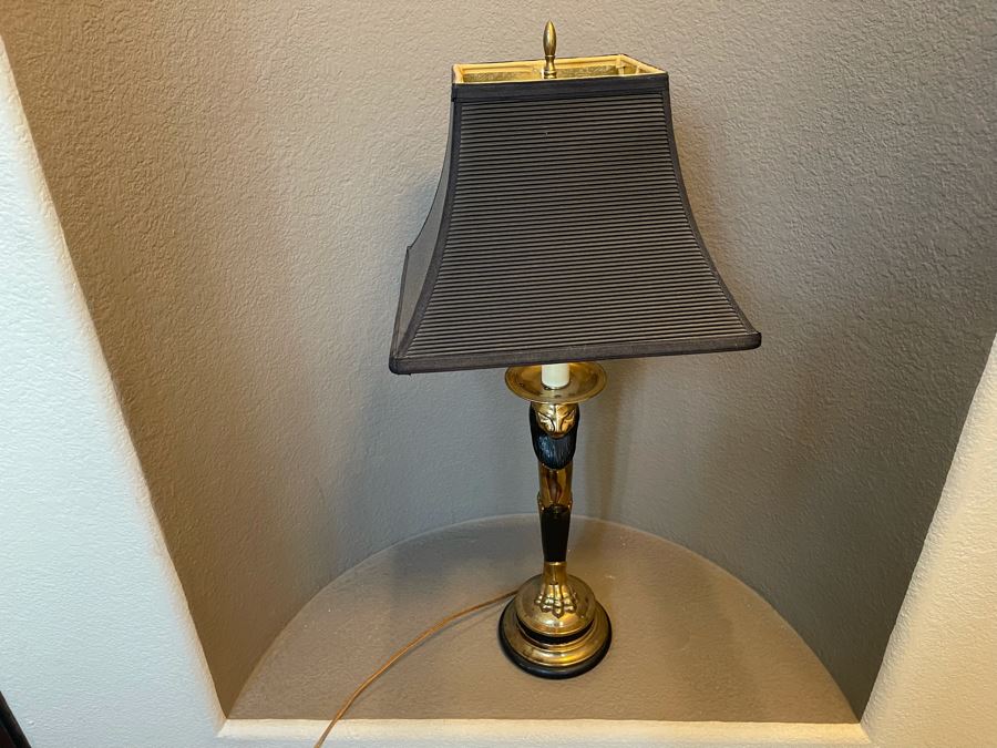 Vintage Brass Lion Table Lamp With Shade 31H [Photo 7]