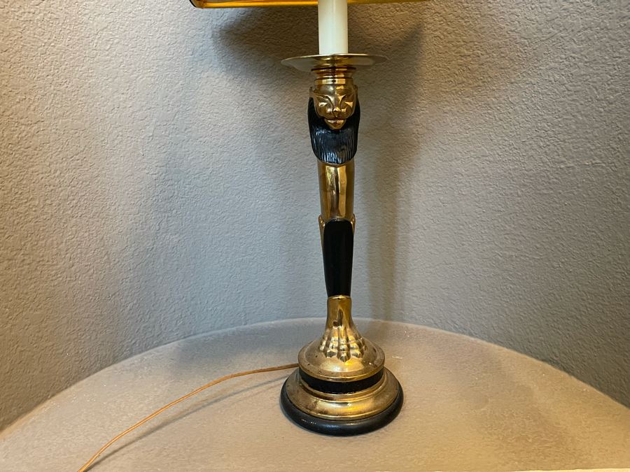 Vintage Brass Lion Table Lamp With Shade 31H [Photo 9]