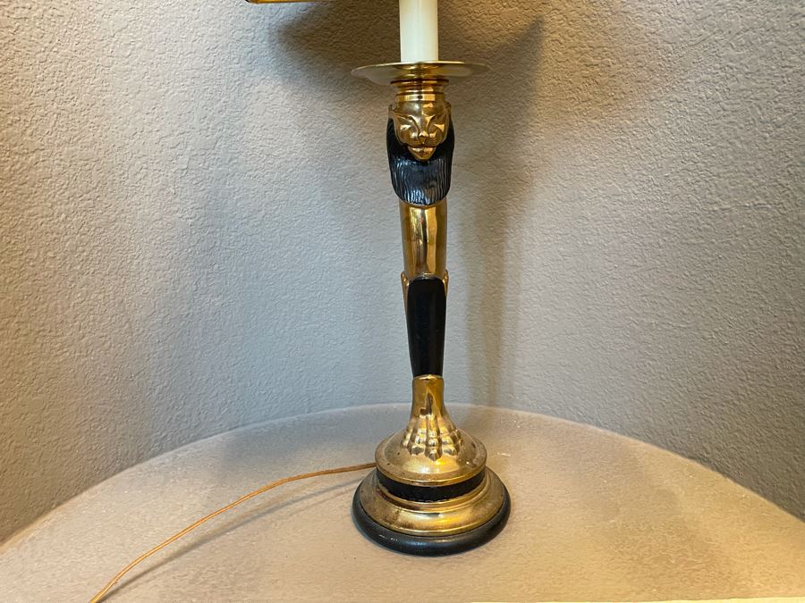 Vintage Brass Lion Table Lamp With Shade 31H [Photo 10]