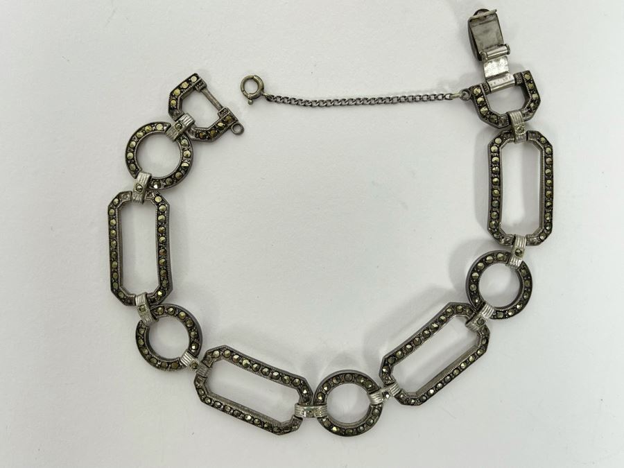 Vintage Sterling Silver Marcasite 7' Bracelet 12.2g [Photo 2]