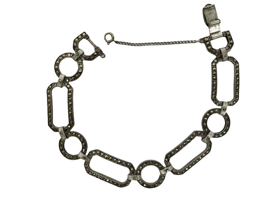 Vintage Sterling Silver Marcasite 7' Bracelet 12.2g [Photo 1]