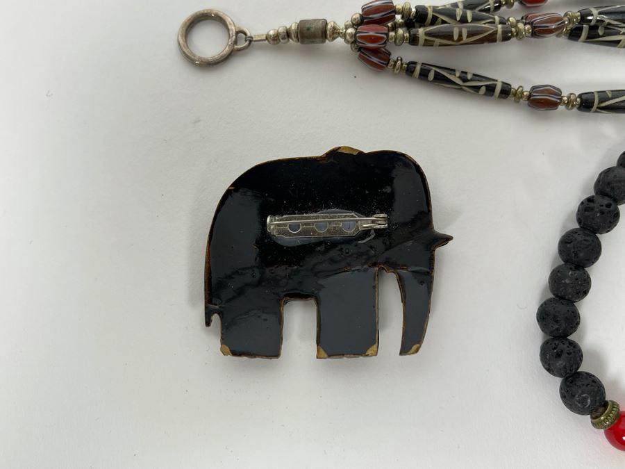 Jewelry Lot Featuring Sterling Silver Bracelet, Carved Elephant Pin, Elephant Ring And Beaded Bracelet [Photo 5]