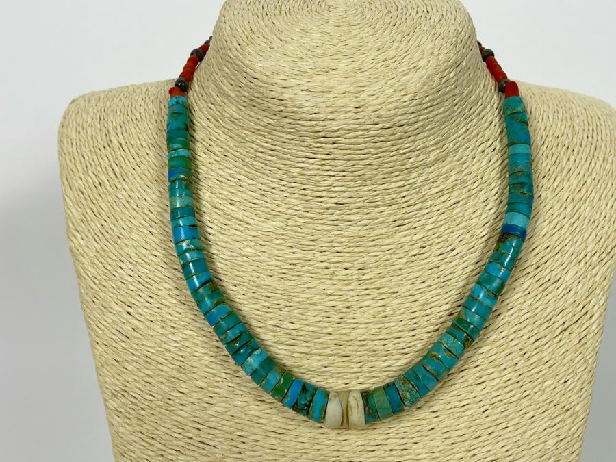Vintage Turquoise Sterling Silver Clasp 17' Necklace [Photo 3]