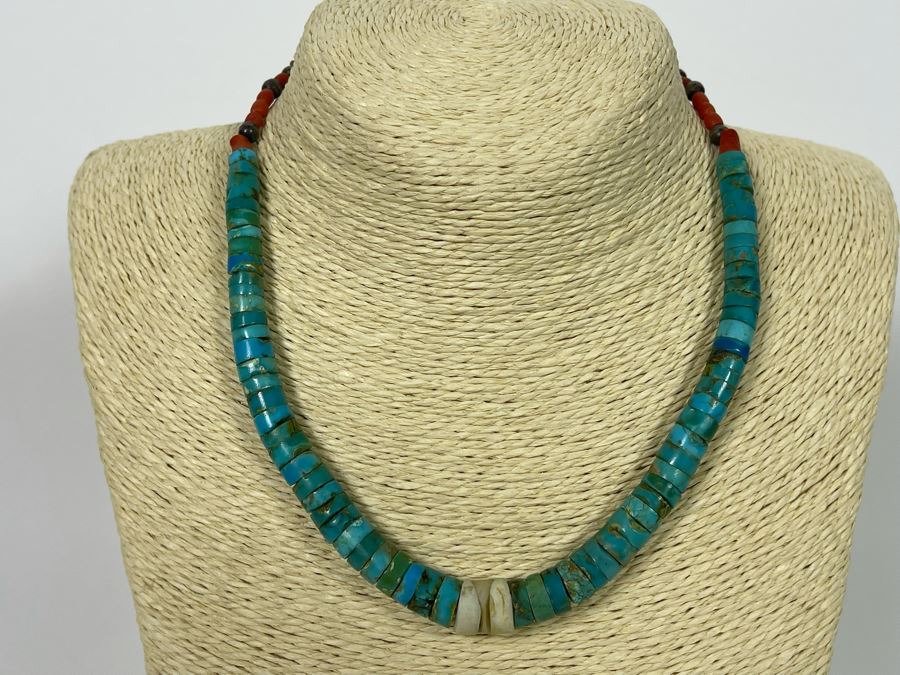 Vintage Turquoise Sterling Silver Clasp 17' Necklace [Photo 2]