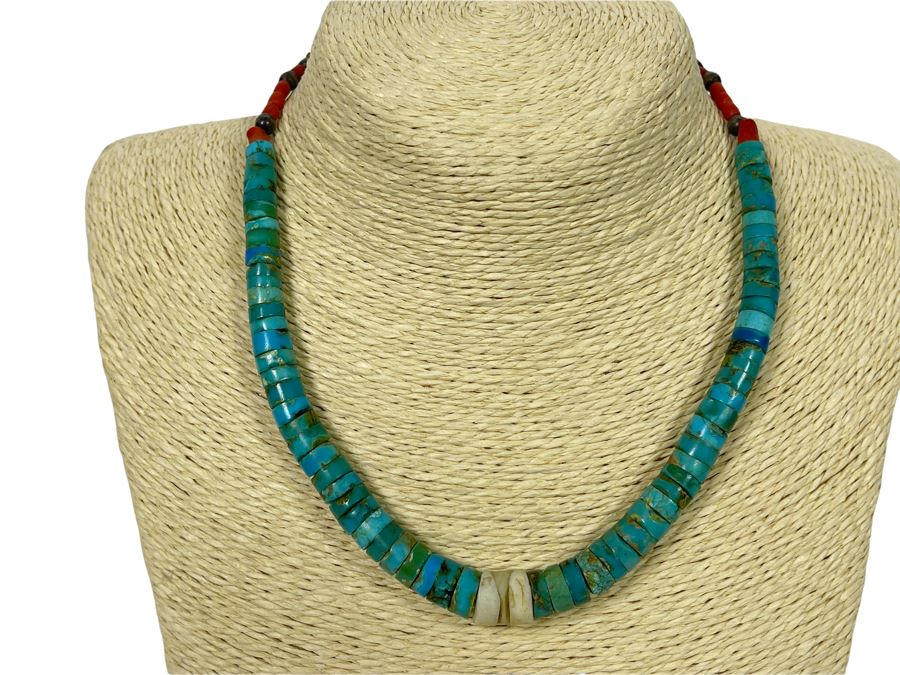 Vintage Turquoise Sterling Silver Clasp 17' Necklace [Photo 1]