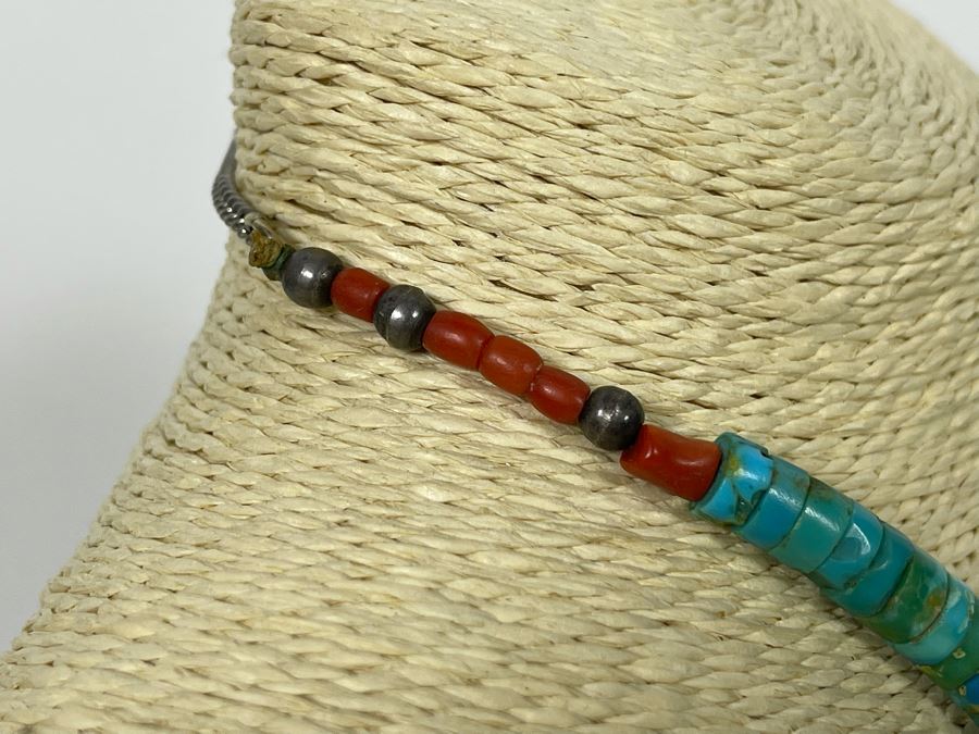 Vintage Turquoise Sterling Silver Clasp 17' Necklace [Photo 5]