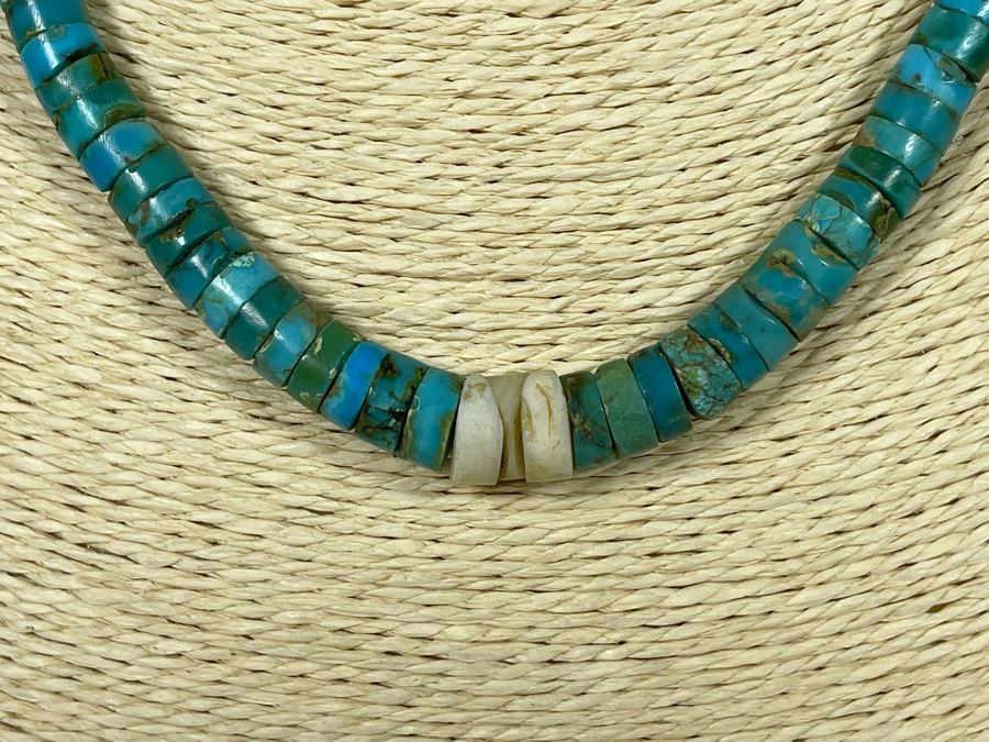 Vintage Turquoise Sterling Silver Clasp 17' Necklace [Photo 4]