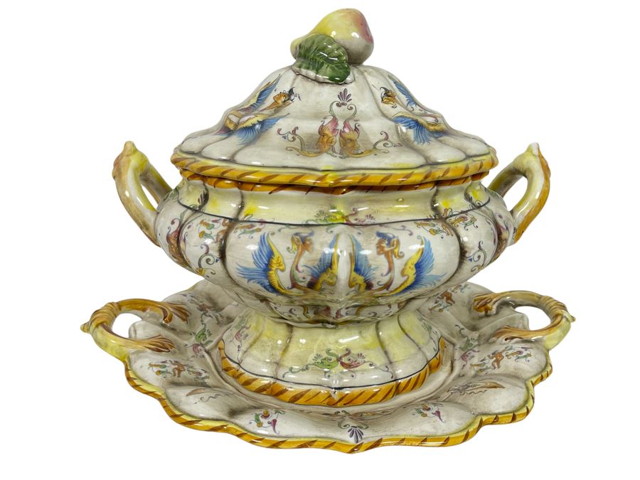 Vintage Capodimonte Soup Tureen And Underplate Made In Italy 18W X 13D X 12H