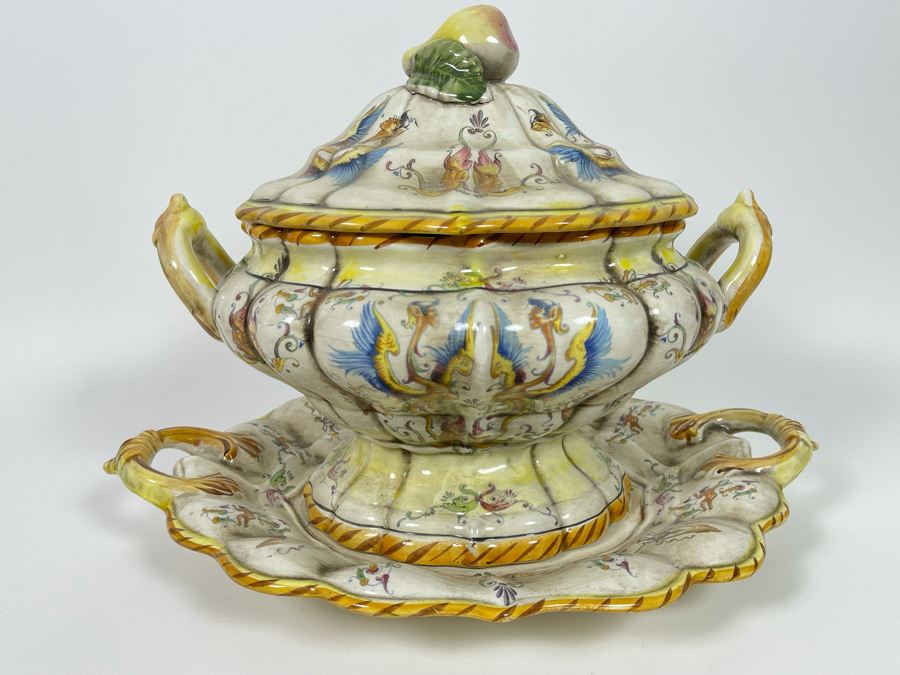 Vintage Capodimonte Soup Tureen And Underplate Made In Italy 18W X 13D X 12H [Photo 2]