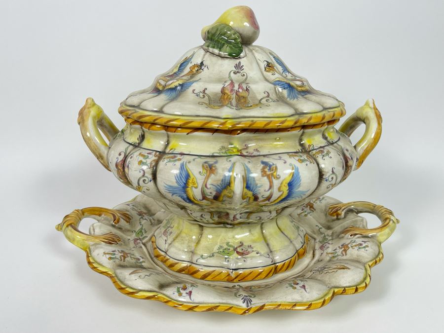 Vintage Capodimonte Soup Tureen And Underplate Made In Italy 18W X 13D X 12H [Photo 3]